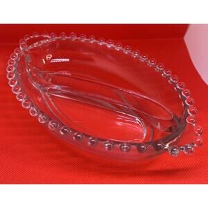 Vintage Imperial Candlewick Elegant Glass Oval Divided Relish Dish 8”x5”